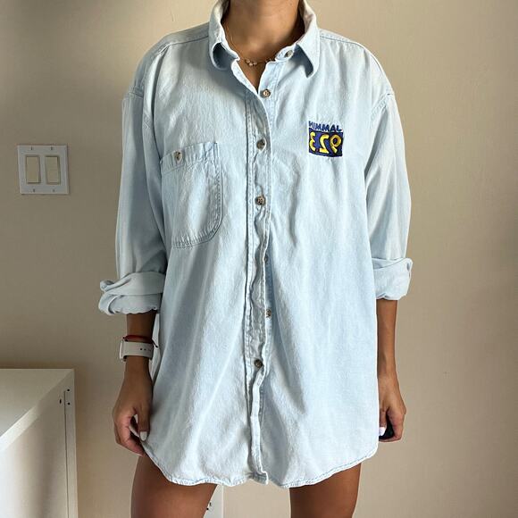 Vintage 90's JAMMIN 92.3 Button Down Chambray Shirt USA Made Size XL - Picture 11 of 12